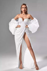 Cataleya White Puff Sleeves Maxi Dress